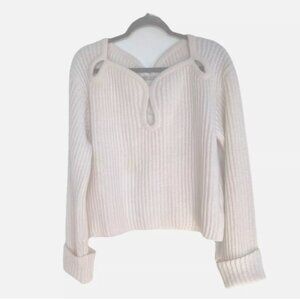 Hellessy Ingran Merino Wool  Luxury Sweater Sweet Heart Neckline Ecru Size M NEW